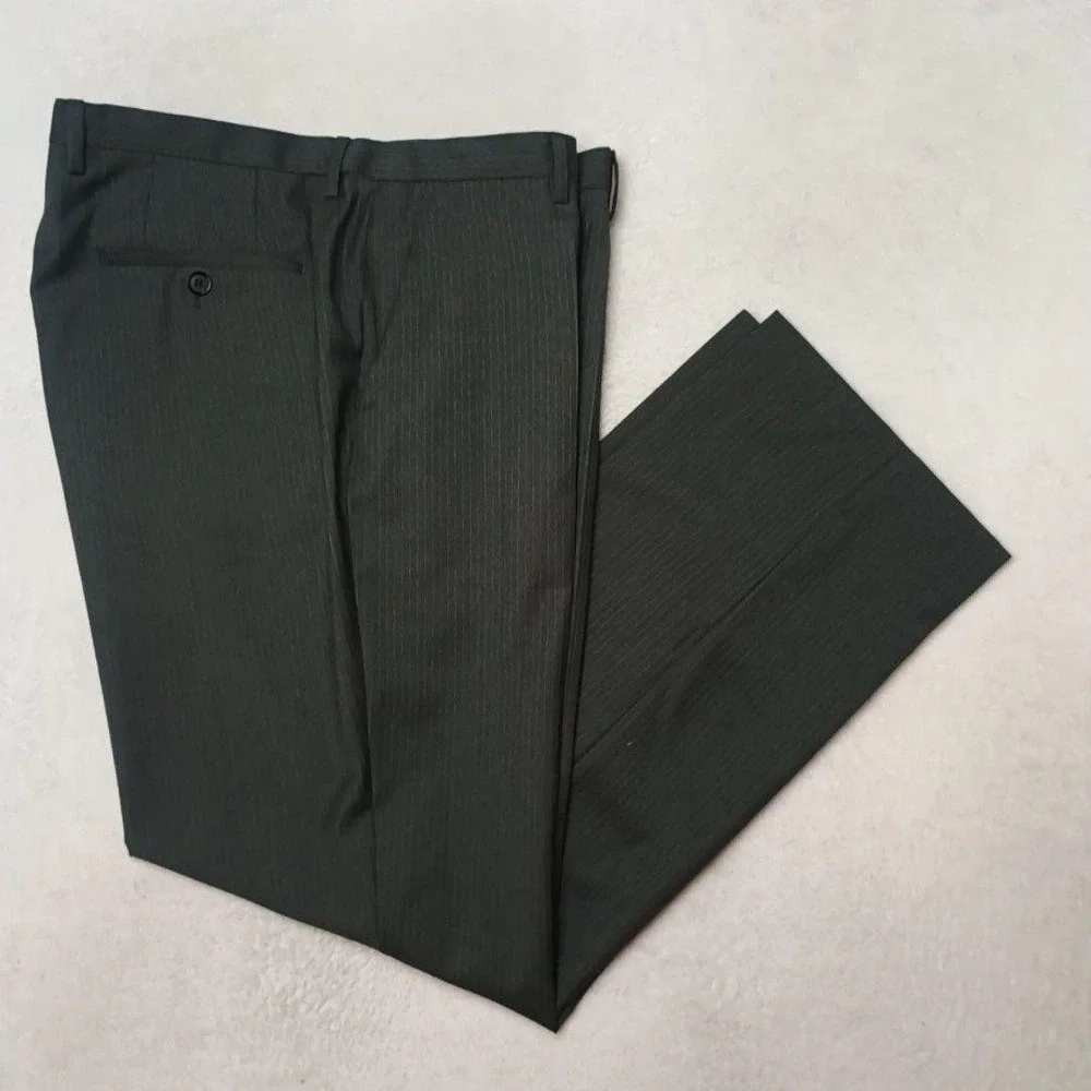 Hugo Boss Pants Men 35x30 Gray Pinstripe Slim Wool Dress Flat Central Suit Slack